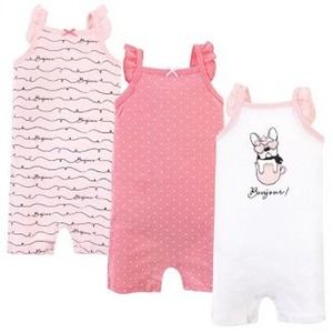 Hudson Baby Infant Girl Cotton Rompers 3pk, Bonjour NWT